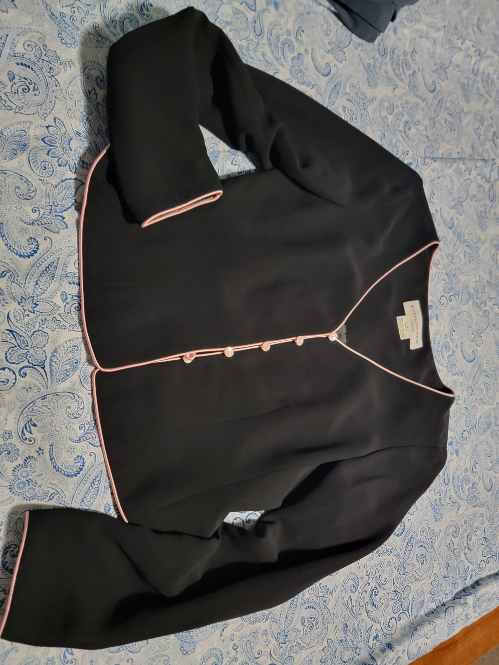 Evan Picone Black Blazer And Skirt with Pink Trim